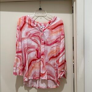 Chico's Pink & Coral Marble-Print Henley Top